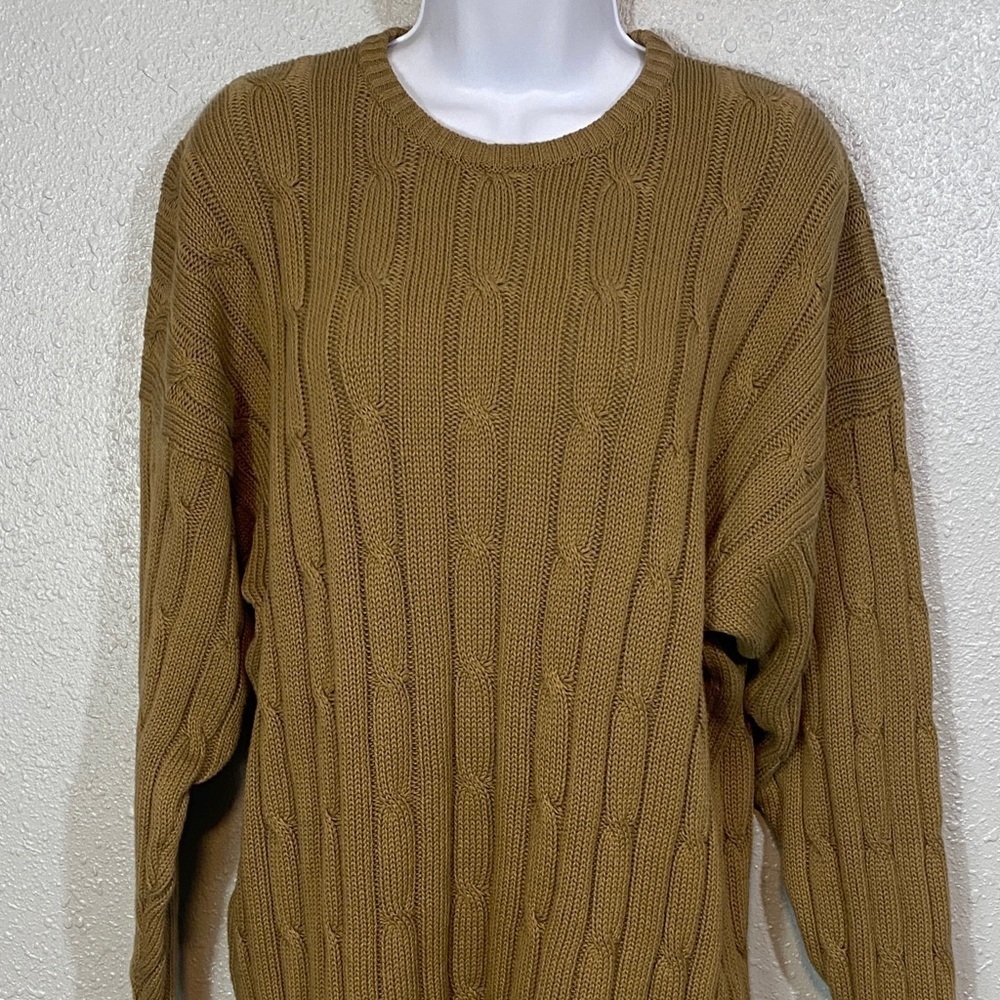 Unisex Pringle of Scotland Classic Cable Knit Crewneck Sweater Camel Tan - Picture 4 of 9